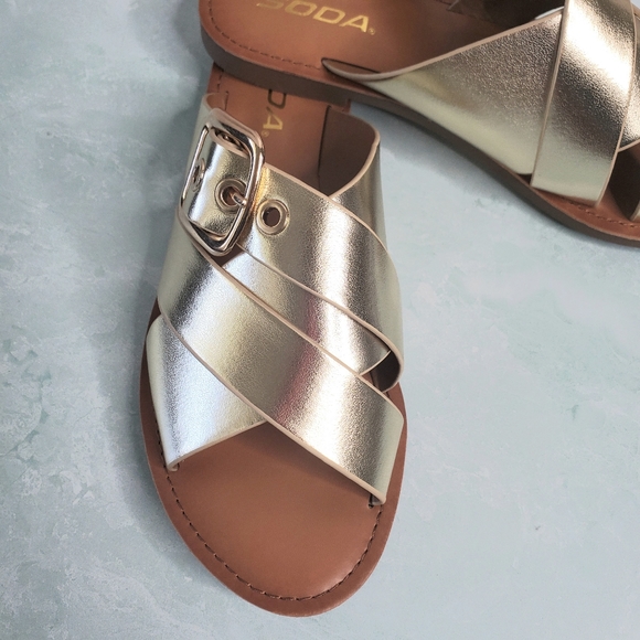 New! Gold Double Strap Buckle Sandals - Picture 6 of 7